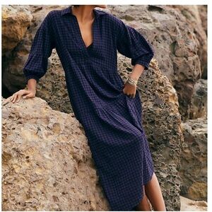 Anthropologie Navy Checkered Maxi Dress